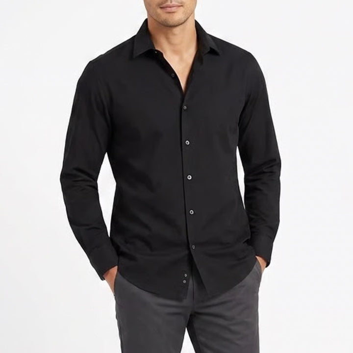 Van Heusen Mens Black Long Sleeve Button Down Shirt Size L 16-16.5