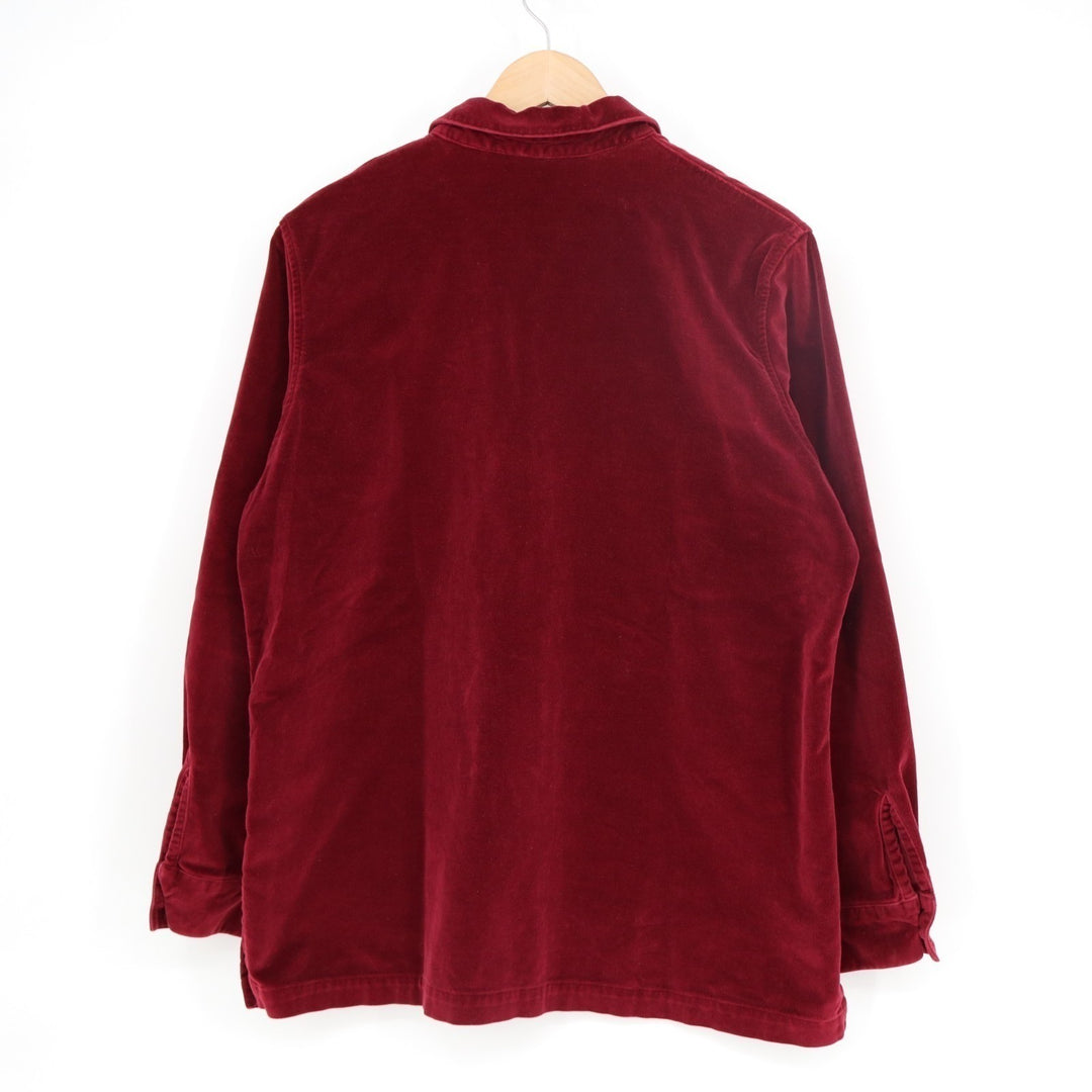 L.L. Bean Velvet Shirt Womens Medium Maroon Cotton Side Slits Button Up Top