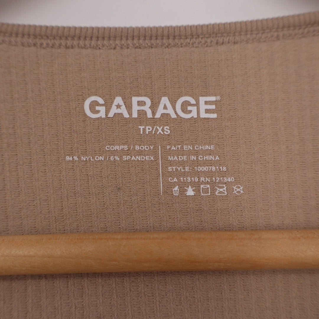 Garage Women Tan Ribbed V-Neck Long Sleeve Crop Top Beige XS