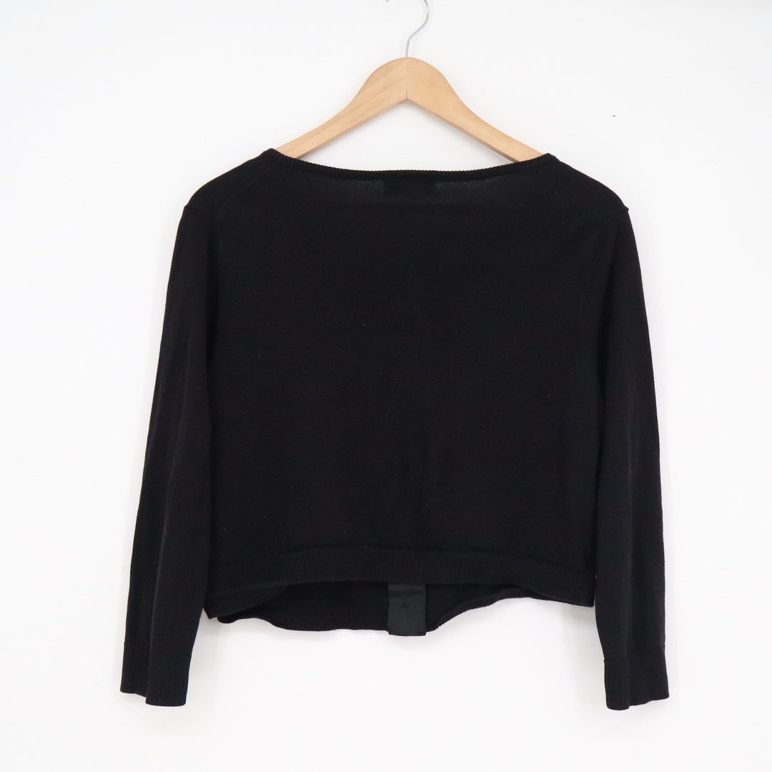 Calvin Klein Womens Black Cropped Toggle Front V-Neck Cardigan Sweater Logo