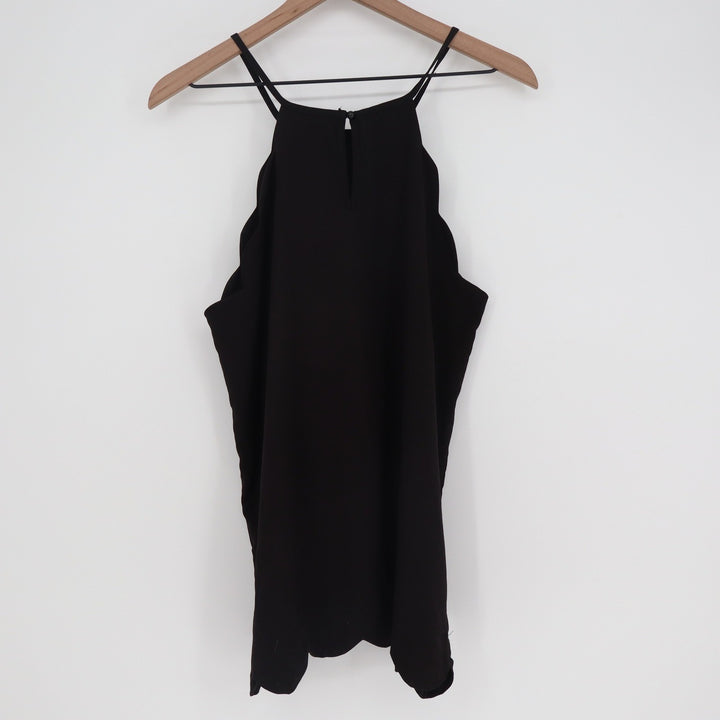 Black Scalloped Halter Top Sleeveless High Neck Keyhole Blouse Large