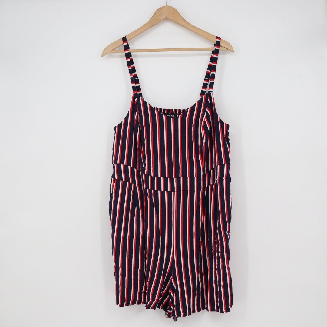 Torrid Womens Plus Size 2 Red White Blue Striped Smocked Back Romper