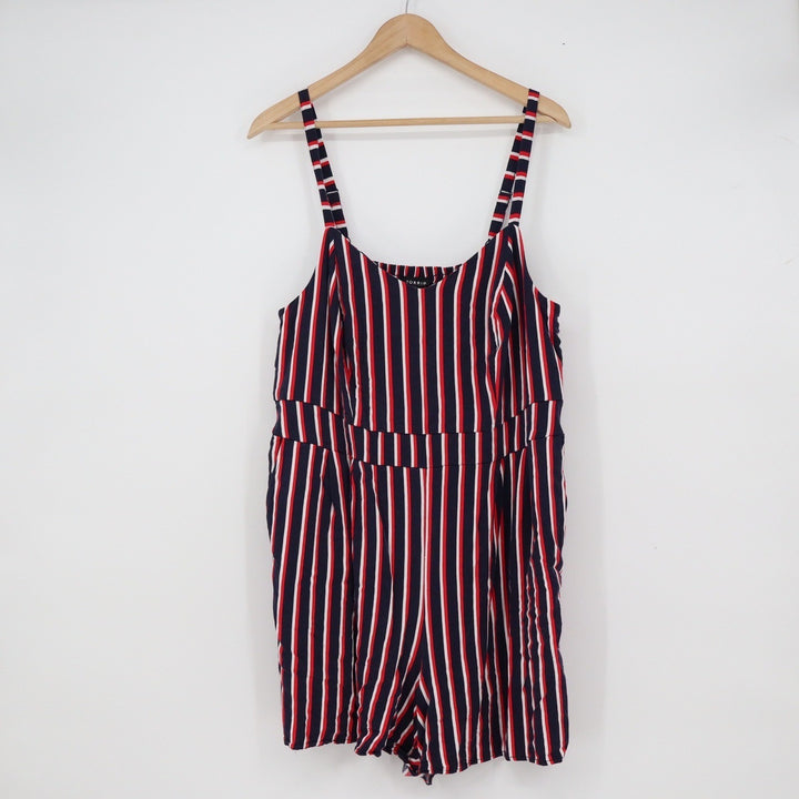 Torrid Womens Plus Size 2 Red White Blue Striped Smocked Back Romper