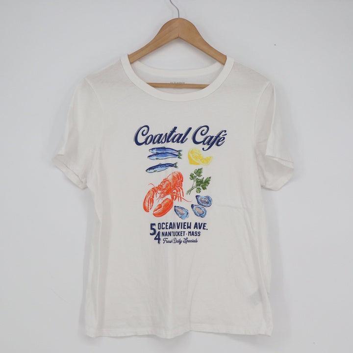 Old Navy Everywear Graphic Tee White Coastal Cafe Nantucket Lobster Mens Large