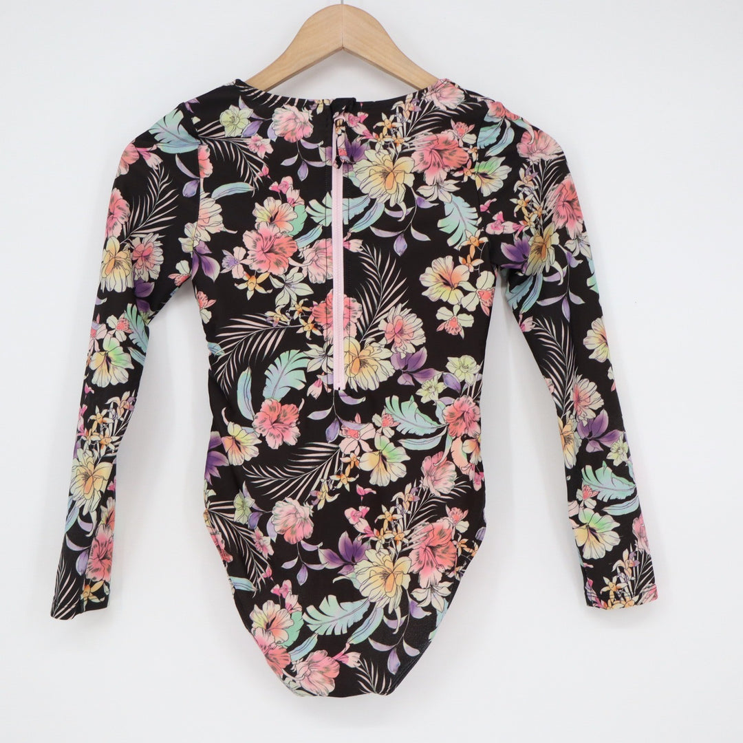 Art Class Girls L 10/12 Floral Long Sleeve Rash Guard One Piece Swimsuit Cutout
