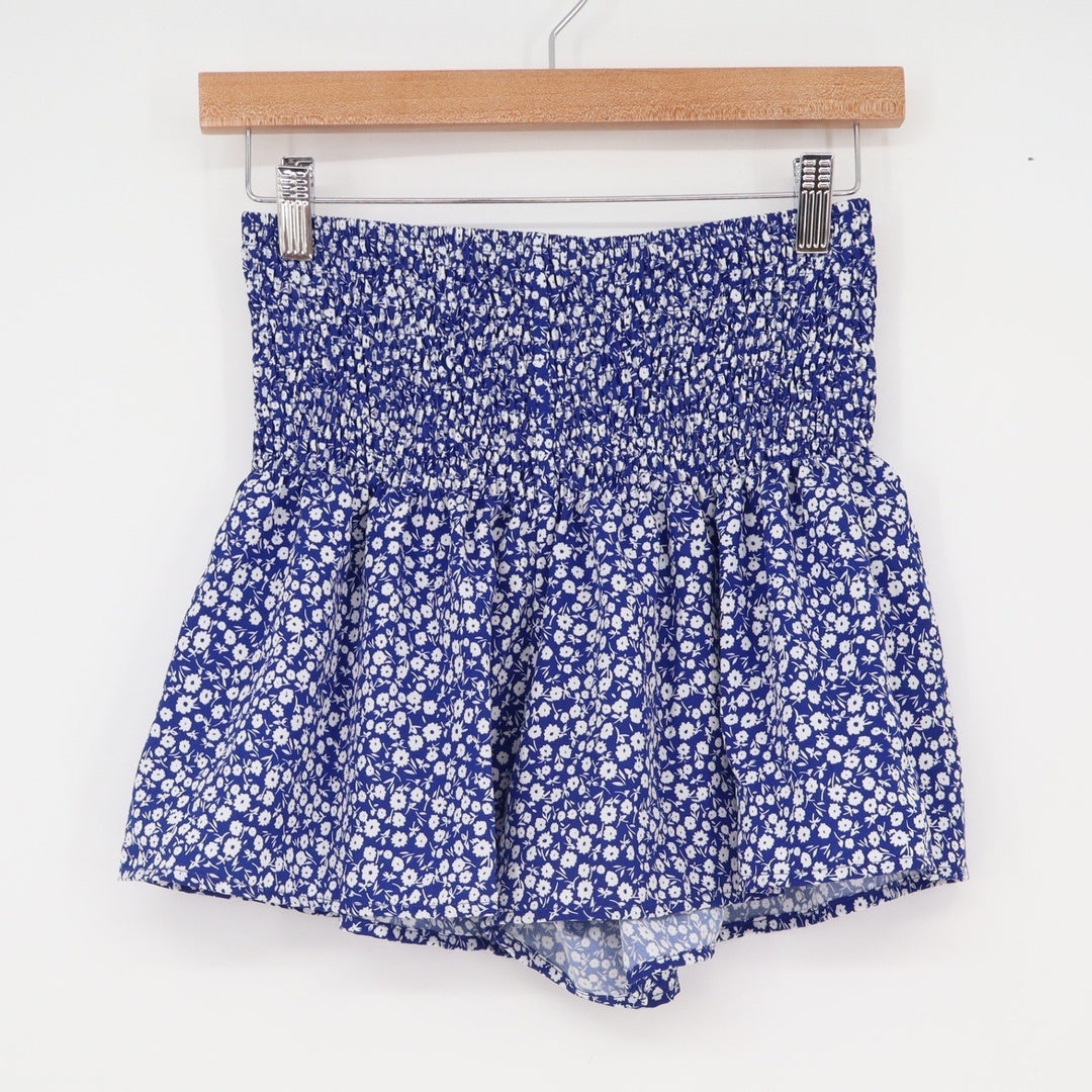Shein Blue Ditsy Floral Smocked High Waist Shorts Womens Size M