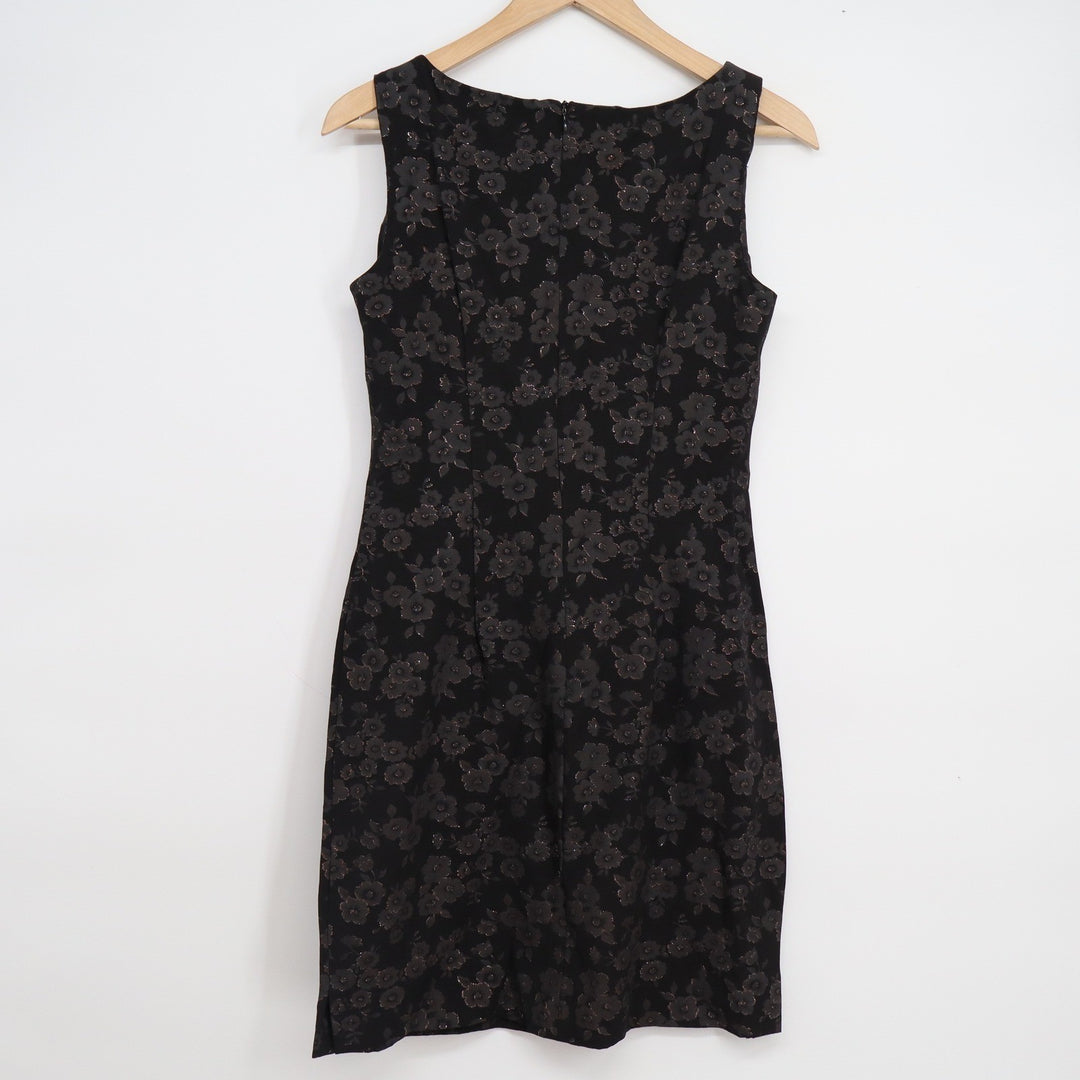 Caren Desiree Company CDC Vintage Black Copper Floral Jacquard Sheath Dress 8