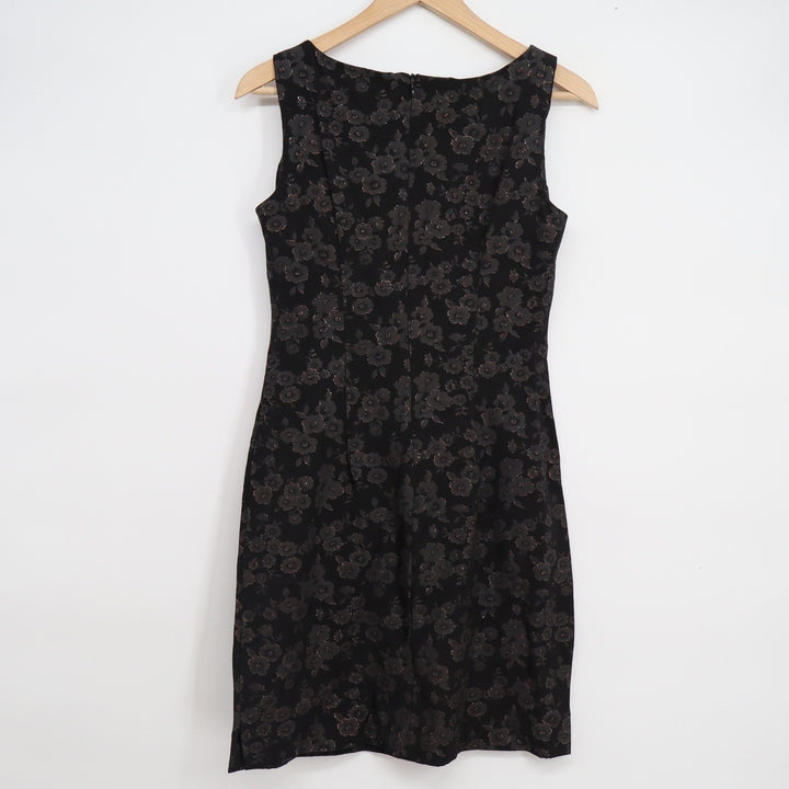 Caren Desiree Company CDC Vintage Black Copper Floral Jacquard Sheath Dress 8