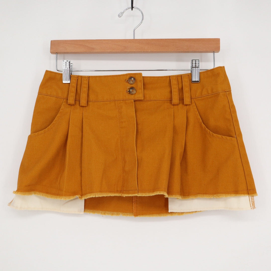 BDG Urban Outfitters Mustard Yellow Pleated Raw Hem Micro Mini Skirt XS