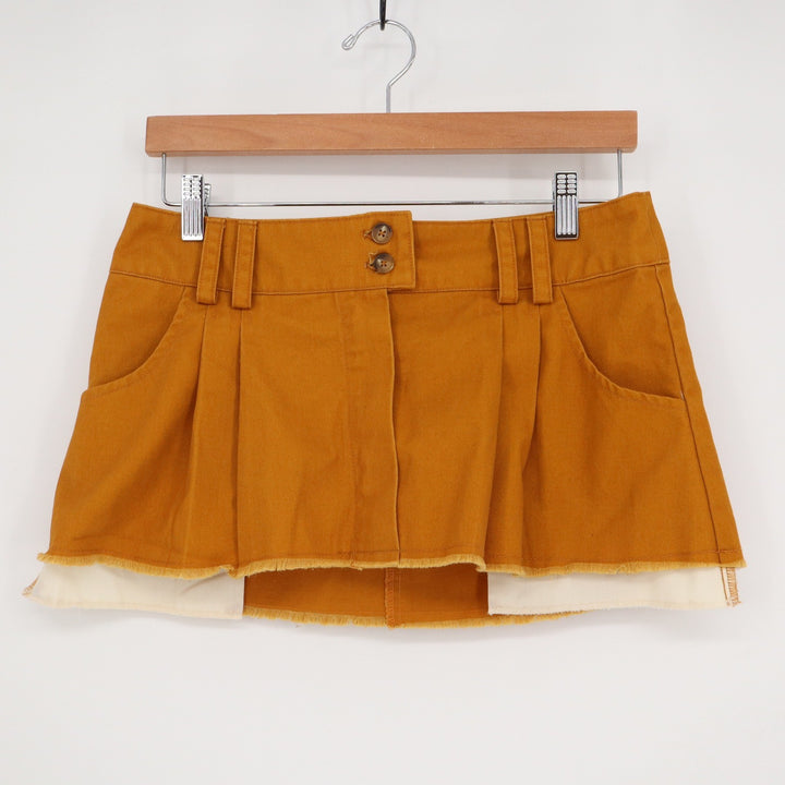 BDG Urban Outfitters Mustard Yellow Pleated Raw Hem Micro Mini Skirt XS
