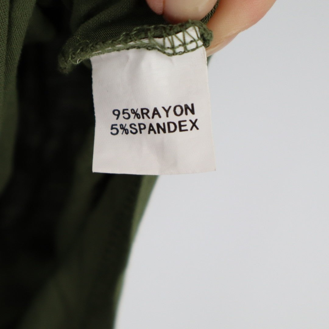T-Shirt Womens Medium Olive Green Rayon Stretch V-Neck Short Sleeve Pullover