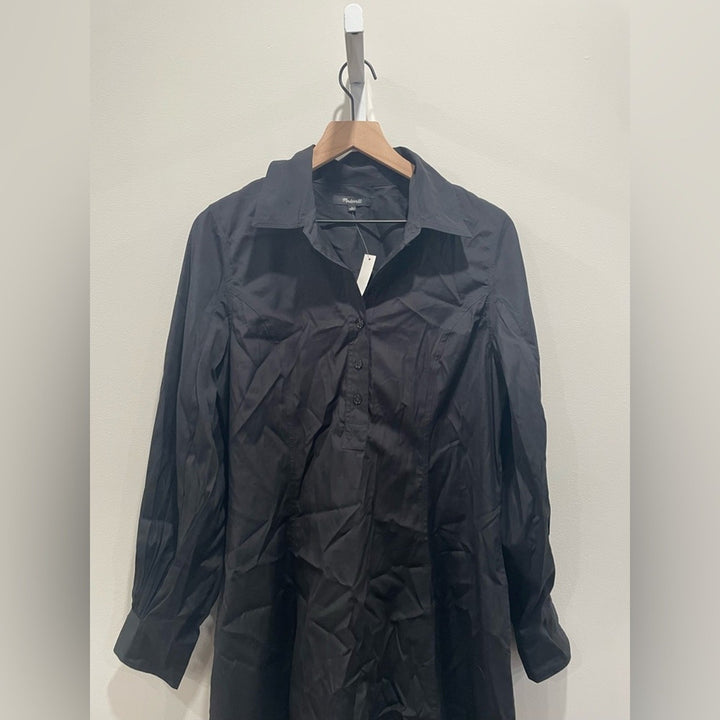 Madewell Seamed Long-Sleeve Mini Shirtdress in Poplin Size 8