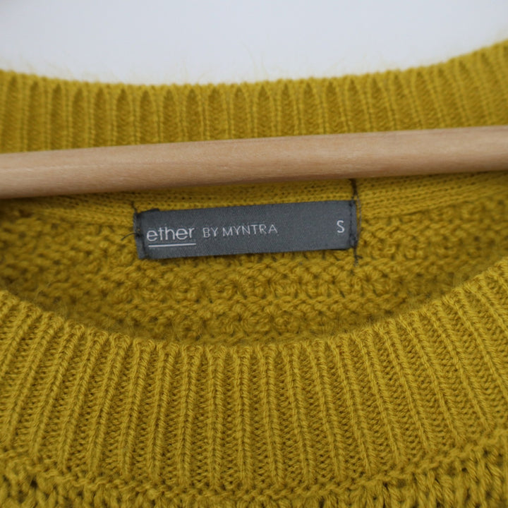Ether by Myntra Mustard Yellow Cable Knit Popcorn Stitch Sweater Womens Small