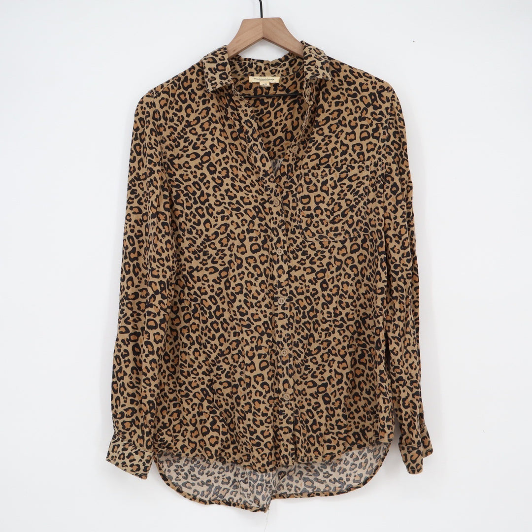 Beachlunchlounge Leopard Print Button Down Shirt Viscose Long Sleeve Blouse M