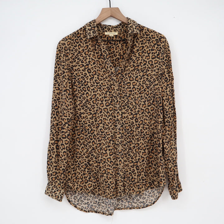 Beachlunchlounge Leopard Print Button Down Shirt Viscose Long Sleeve Blouse M