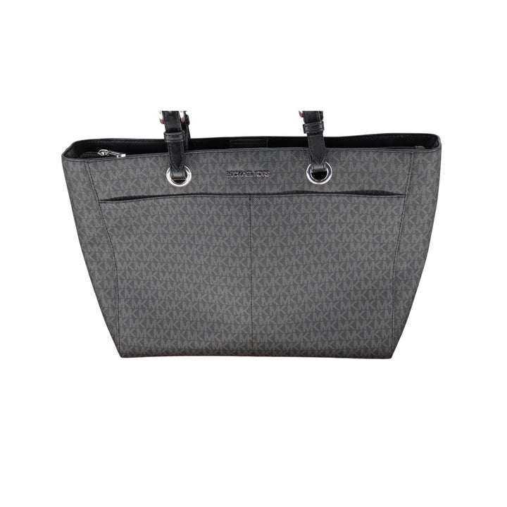 Michael Kors Signature MK Logo Jacquard Tote Bag Black Gray Shoulder Bag