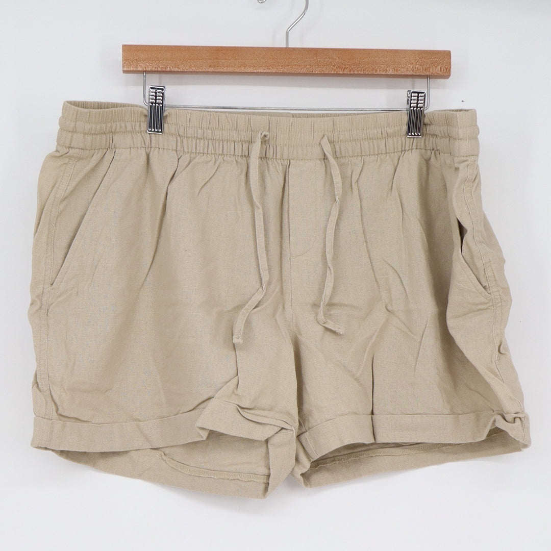 Old Navy Women's XL Tan Linen Blend Drawstring Elastic Waist Casual Shorts