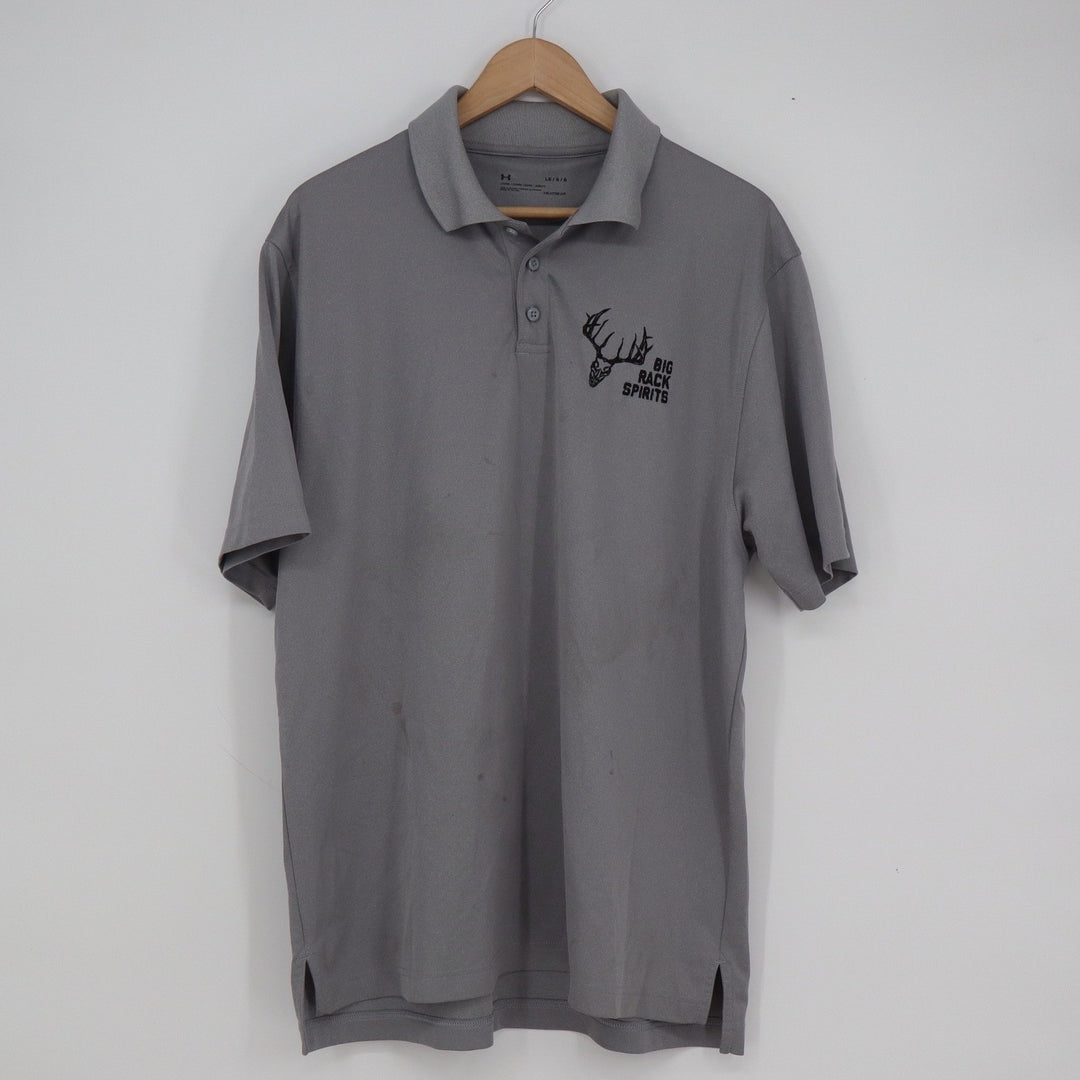 Under Armour Mens Gray Big Rack Spirits HeatGear Polo Shirt Large