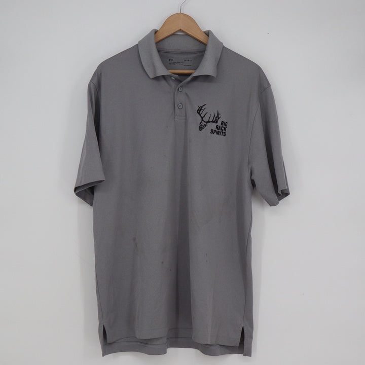Under Armour Mens Gray Big Rack Spirits HeatGear Polo Shirt Large