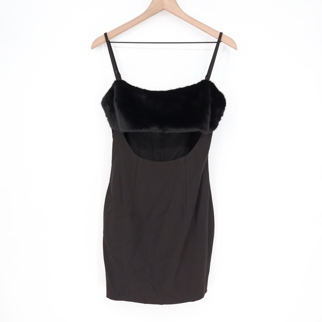 Naked Wardrobe Black Faux Fur Trim Mini Dress Front Cutout Small