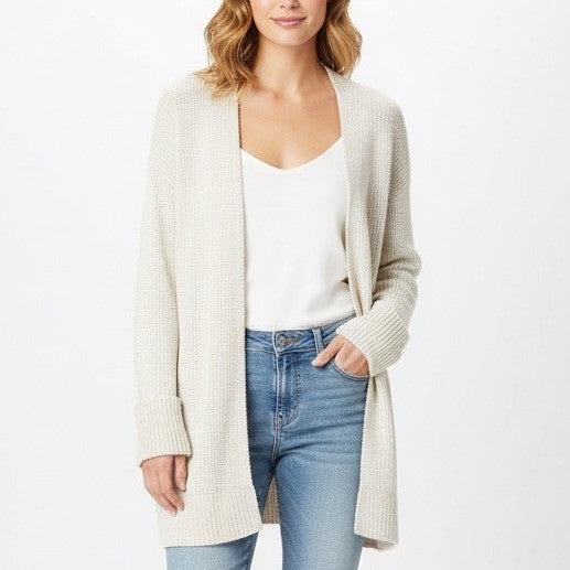 Express Open Front Cardigan Sweater Beige Knit Long Sleeve Womens Size S