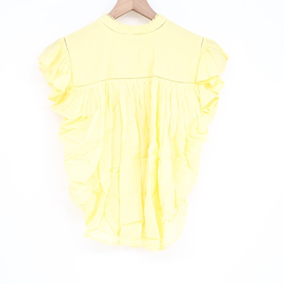 Madewell Shirt Womens Small Lemon Yellow Cotton Pleated Cap Sleeve Button Front