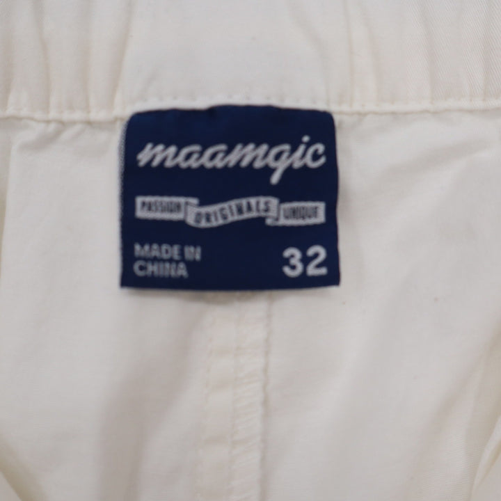 Maamgic Mens Chino Shorts Size 32 Off-White Cream Cotton Stretch Elastic Back