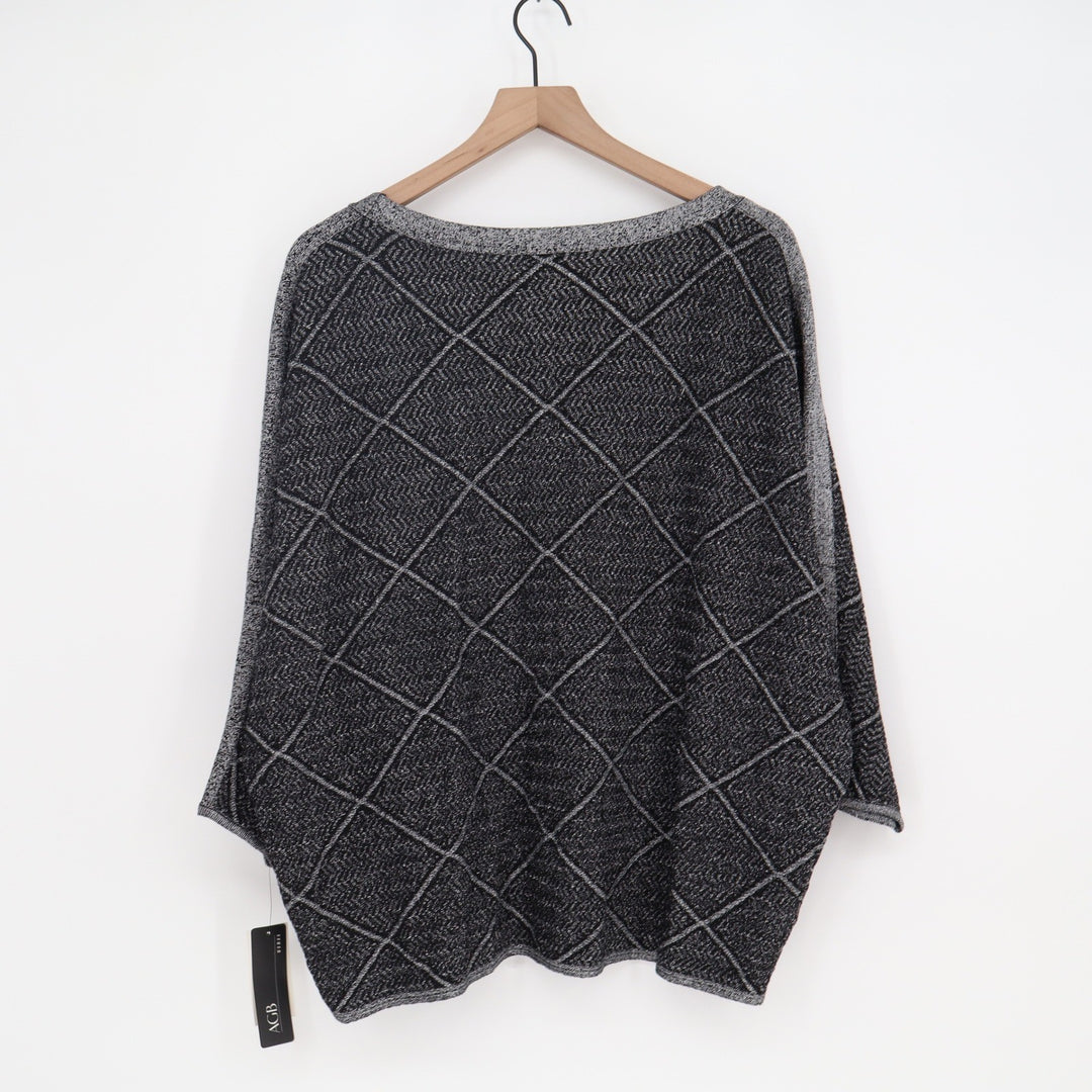 AGB Sweater Womens 2X Black Metallic Diamond Batwing Knit NEW