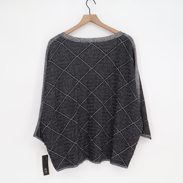 AGB Sweater Womens 2X Black Metallic Diamond Batwing Knit NEW