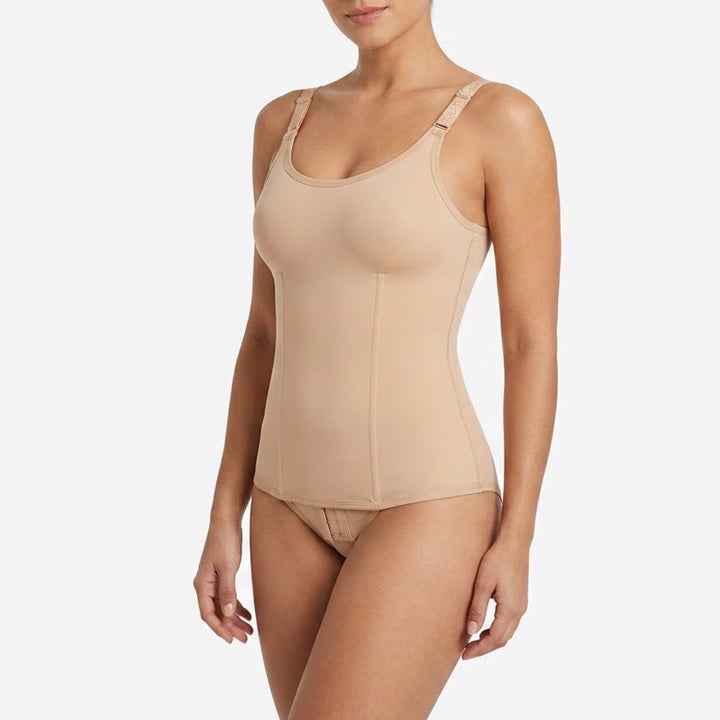 Womens Beige Compression Shapewear Tank Top Back Zipper Tummy Control XL