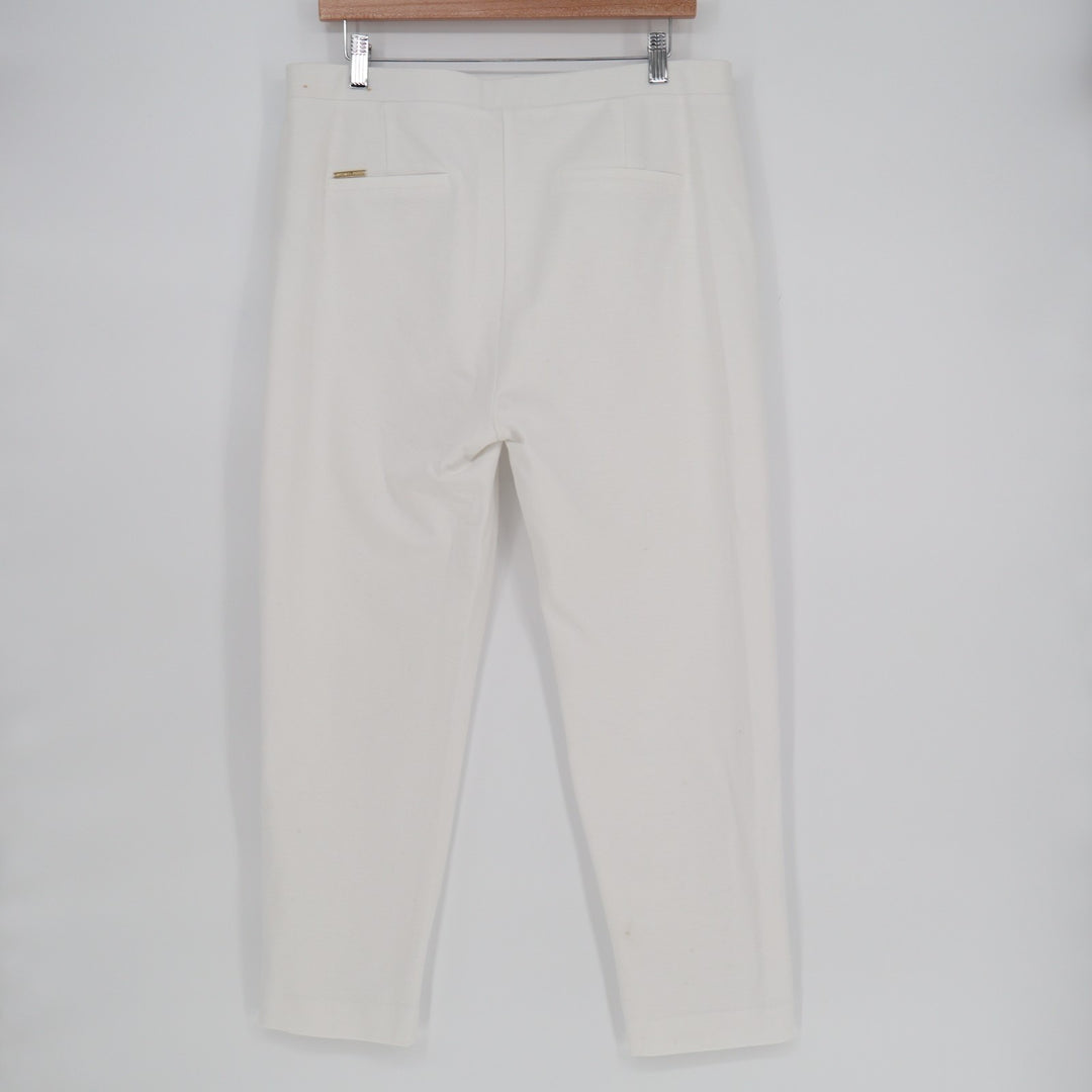 Michael Kors Crop Pants Womens L White Cotton Stretch Zip Pockets Straight Leg