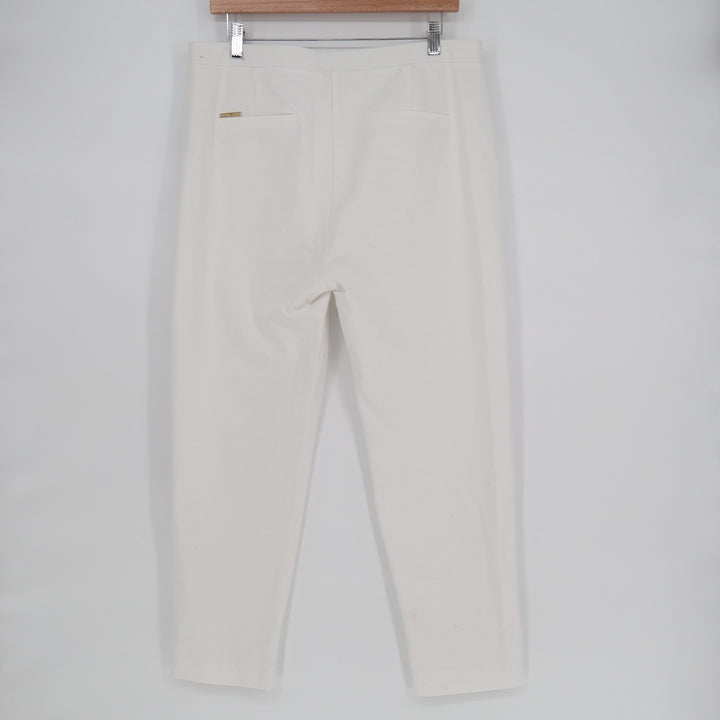 Michael Kors Crop Pants Womens L White Cotton Stretch Zip Pockets Straight Leg