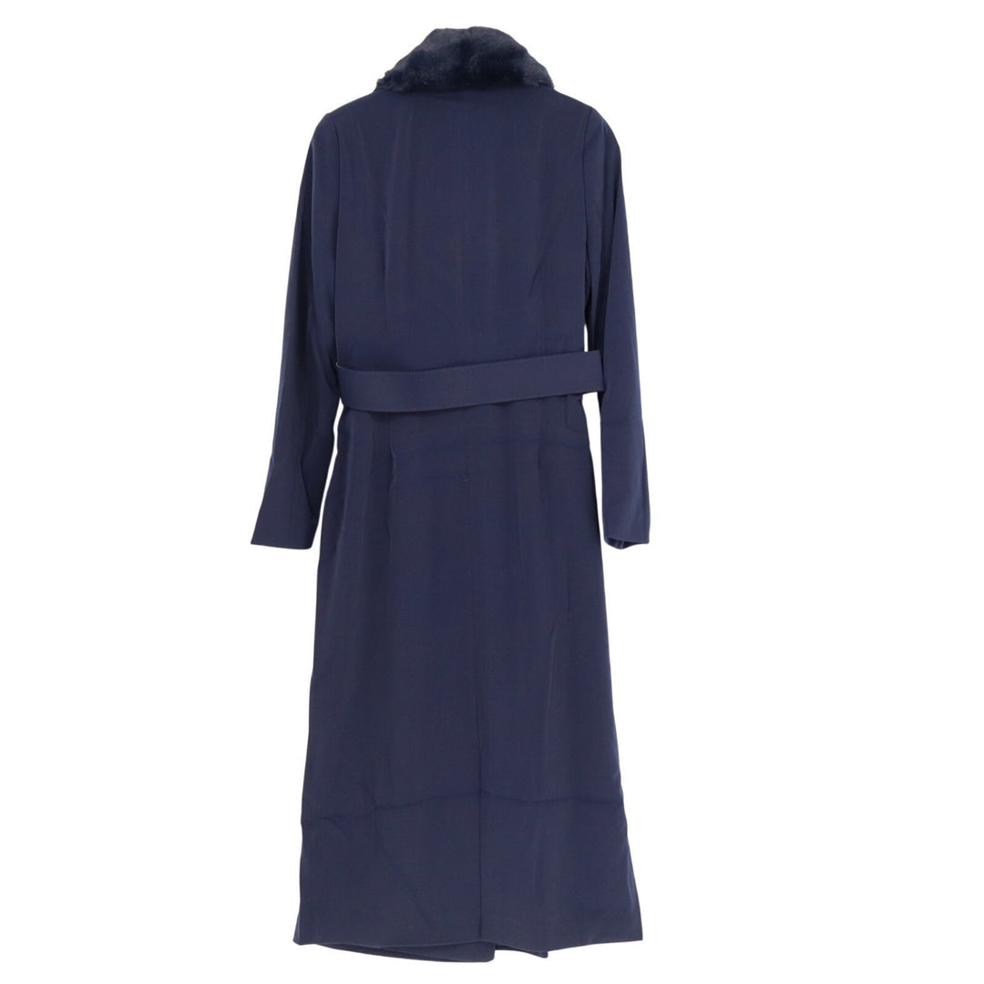 Naked Wardrobe The Statement Trench Coat Womens M Navy Lined Fur Shawl Collar