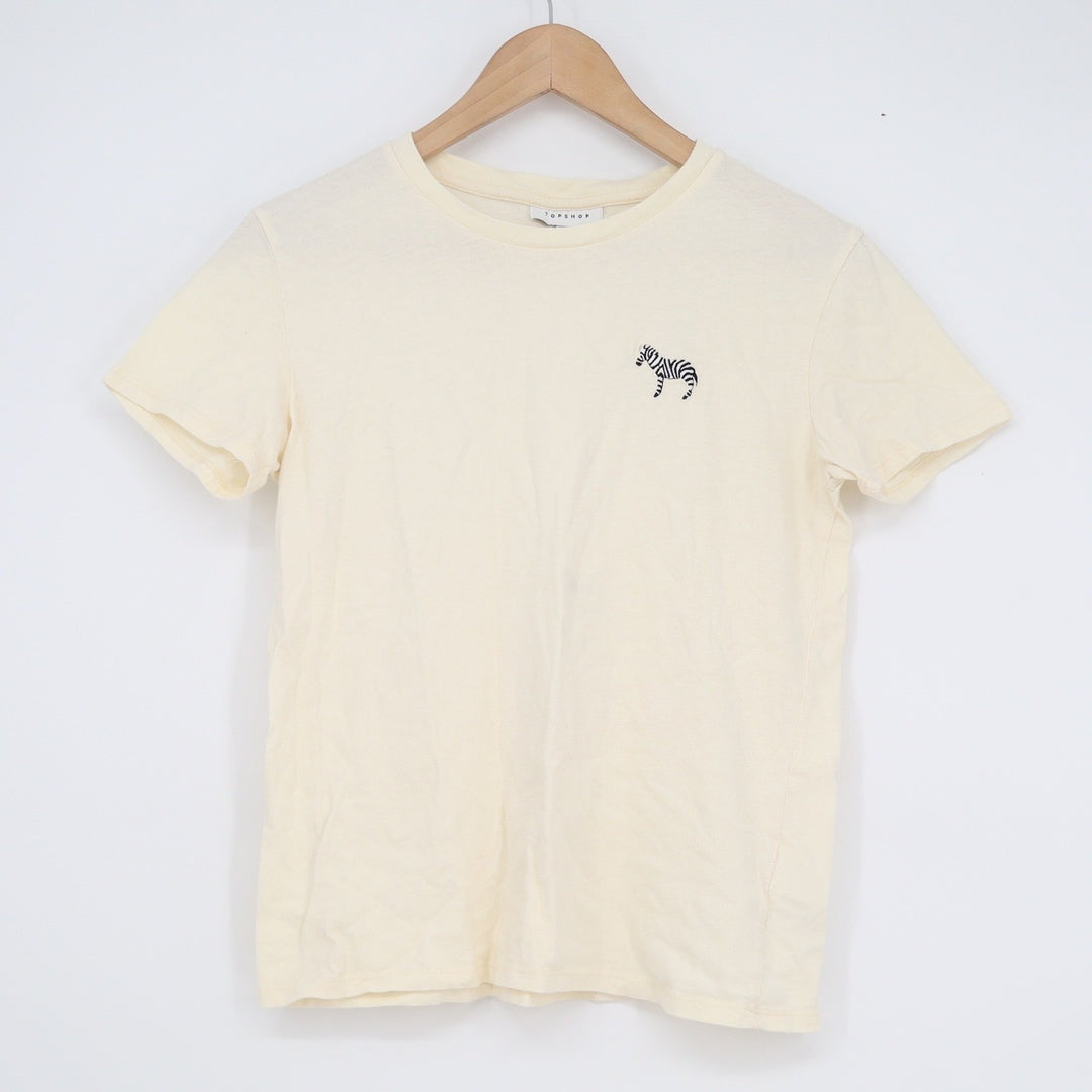 Topshop Cream Embroidered Zebra Cotton T-Shirt Tall Size 4 US