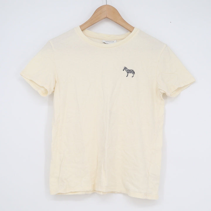Topshop Cream Embroidered Zebra Cotton T-Shirt Tall Size 4 US