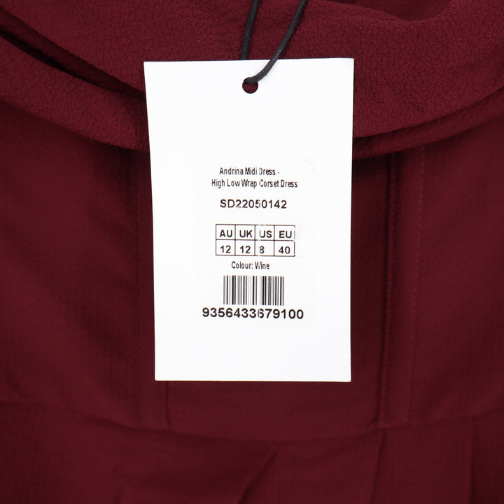 Showpo Andrina Wine Red Corset Midi Dress High Low Wrap SD22050142 Mens 8
