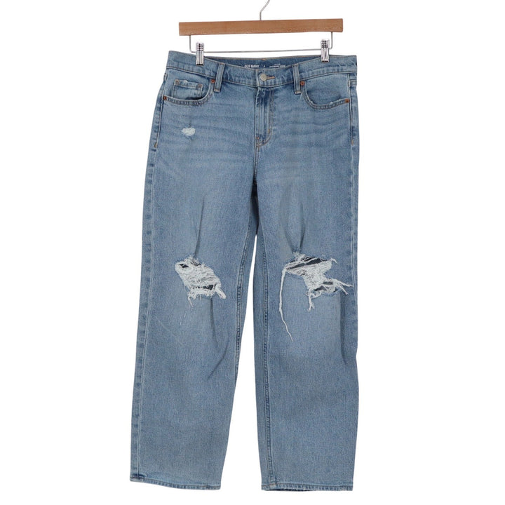 Old Navy Womens 6 Mid-Rise Boyfriend Loose Distressed Light Wash Jeans