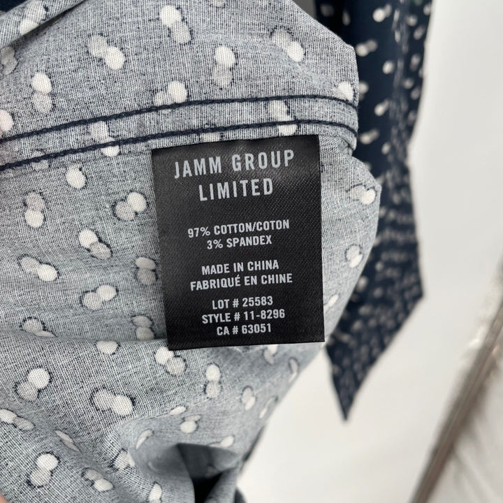 JULIAN MARK L Tall Navy Blue Abstract Dot Print Long Sleeve Button Down Stretch