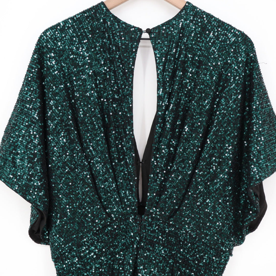Showpo Miyah Maxi Dress Emerald Green Sequin Plunge Open Back Size 12 SD23080045
