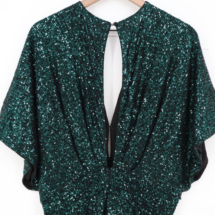 Showpo Miyah Maxi Dress Emerald Green Sequin Plunge Open Back Size 12 SD23080045