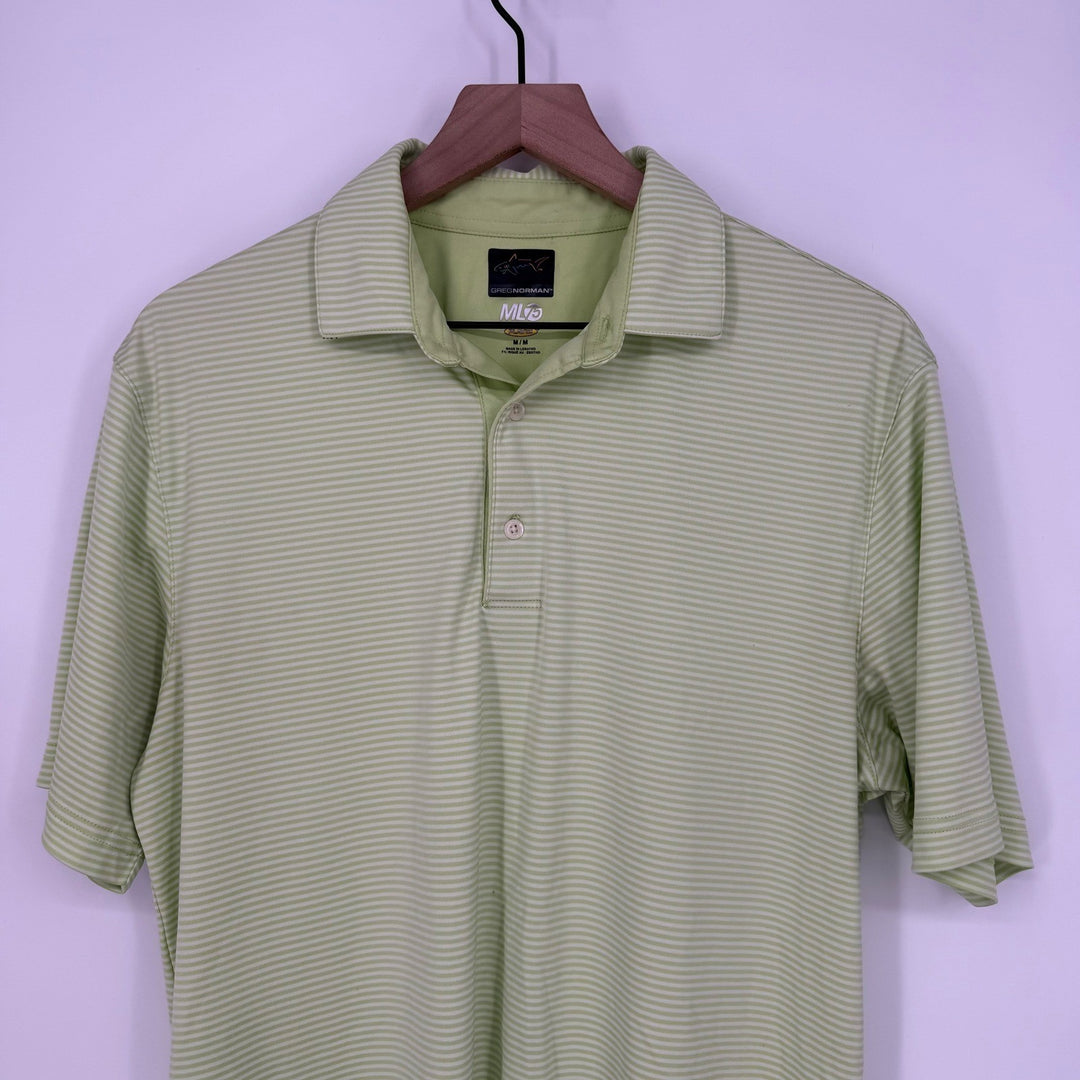 Greg Norman Play Dry Striped Golf Polo Shirt Mens M Green