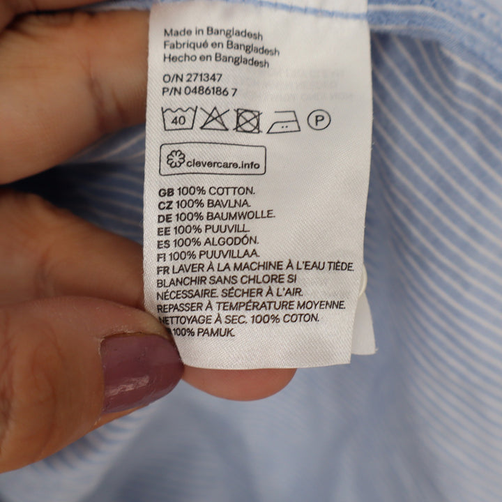 HM LOGG Blue White Pinstripe Cotton Tunic Shirt Dress Womens 12 Short Sleeve
