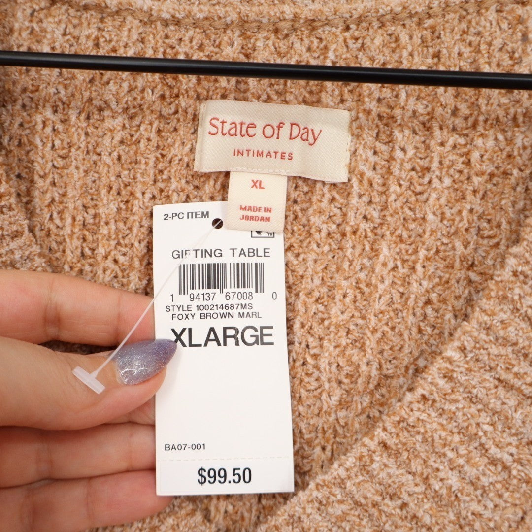 State Of Day Intimates Sweater Womens XL Brown Waffle Knit Long Sleeve V-Neck