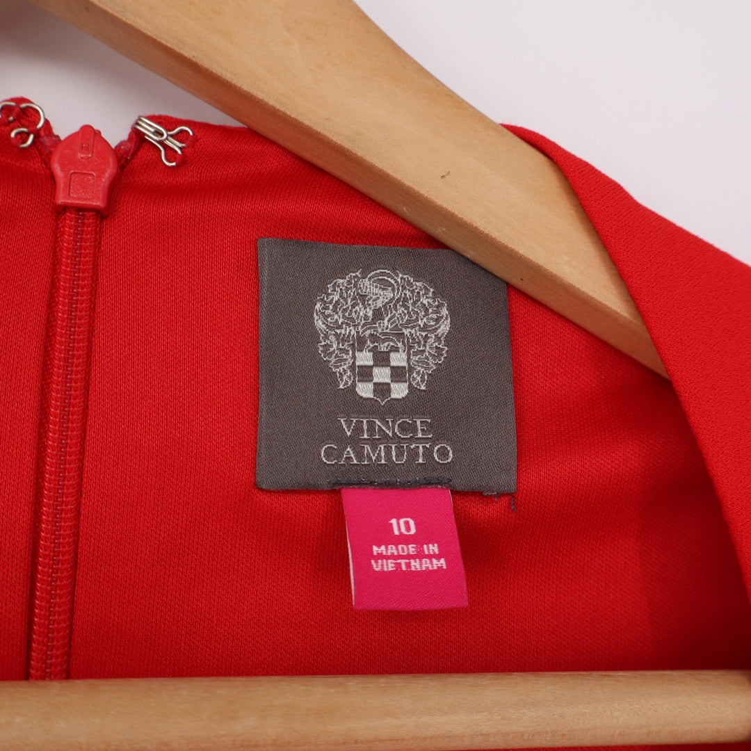 Vince Camuto Dress Women 10 Tiered Bell Sleeve Red Shift Crepe Excellent