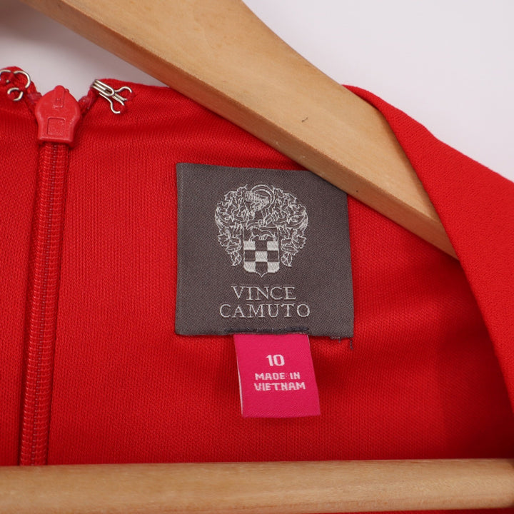 Vince Camuto Dress Women 10 Tiered Bell Sleeve Red Shift Crepe Excellent