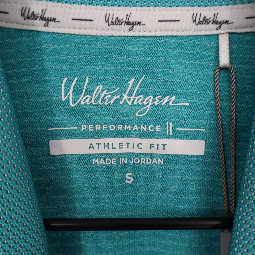 Walter Hagen Mens P11 Birdseye Polo Shirt Aqua Blue Heather Athletic Fit S