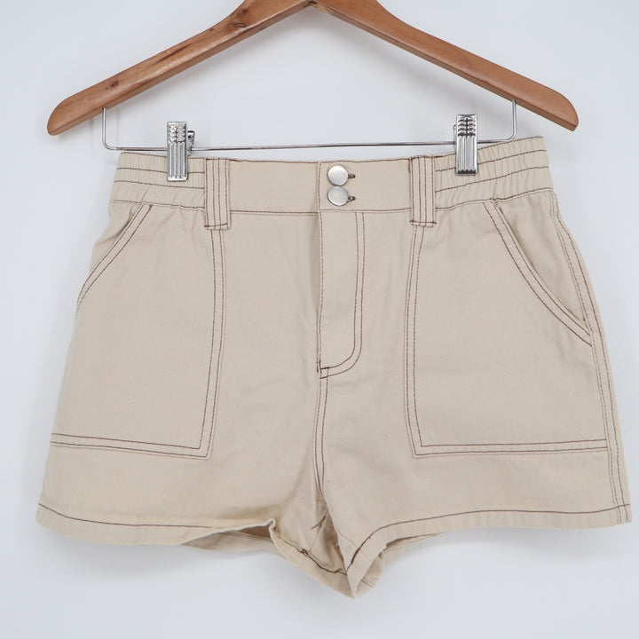 Full Tilt Tan Khaki Utility Shorts High Waisted Cotton Contrast Stitch Size M