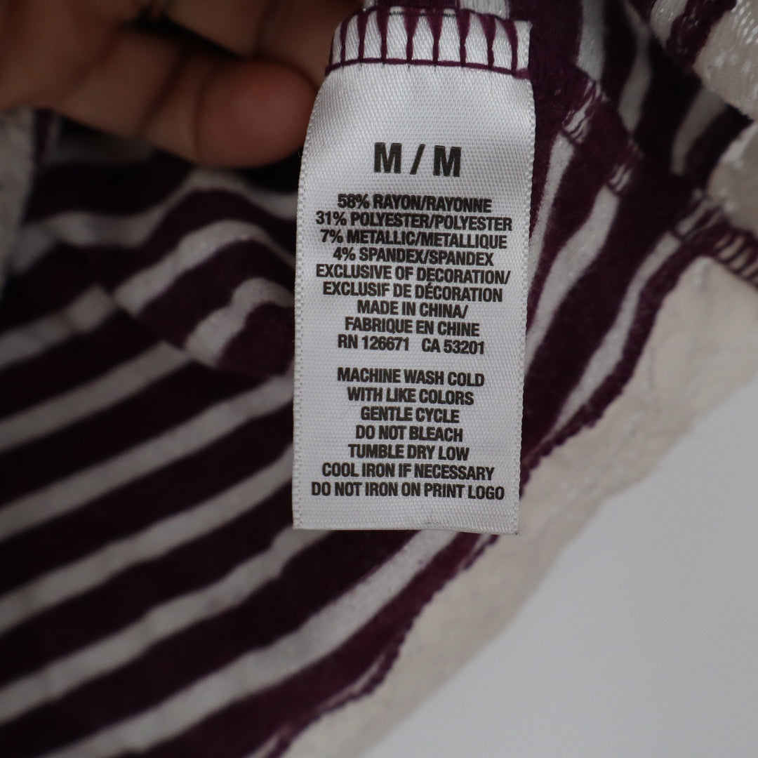 Burgundy Striped Lace Trim Cami Top Metallic Shimmer Adjustable Straps Medium