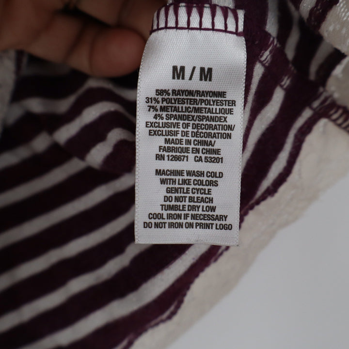 Burgundy Striped Lace Trim Cami Top Metallic Shimmer Adjustable Straps Medium