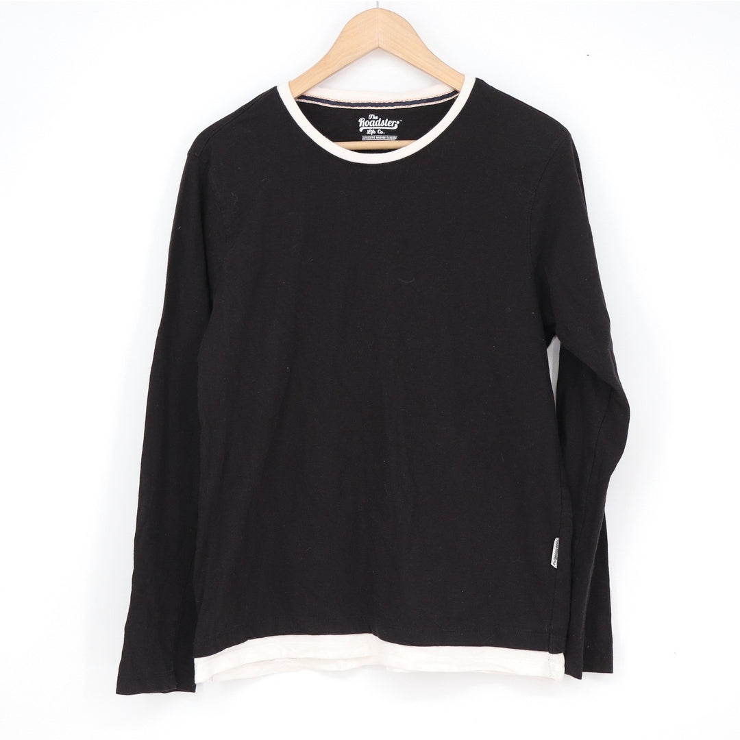 The Roadster Life Co Mens Black White Layered Look Long Sleeve Cotton Tee Size M